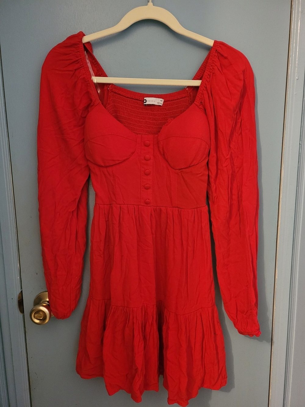 SO Red Long Sleeve Tiered Mini Dress with Bust Buttons